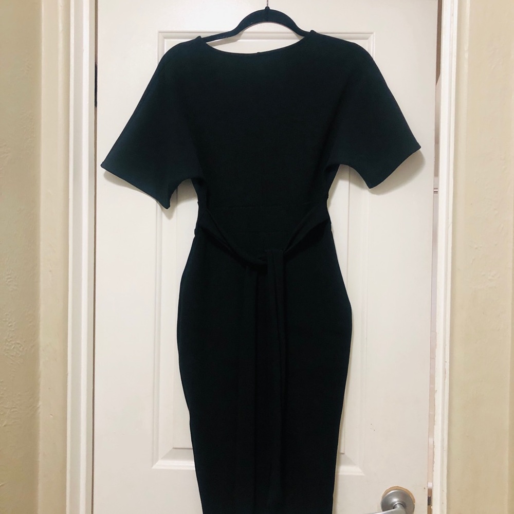 Boohoo Black Midi Sheath Dress with Short Batwing Sleeves size 6 great - Picture 5 of 7